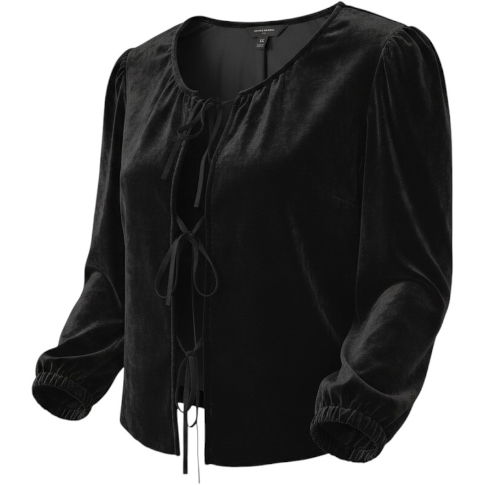 BANANA REPUBLIC Velvet Blouse Women XS Black Tie Front Whimsygoth Gothic Witchy